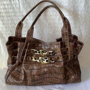 Pritzi Alligator Pattern Large Hobo Shoulder Bag Leopard Accent Buckle Handbag